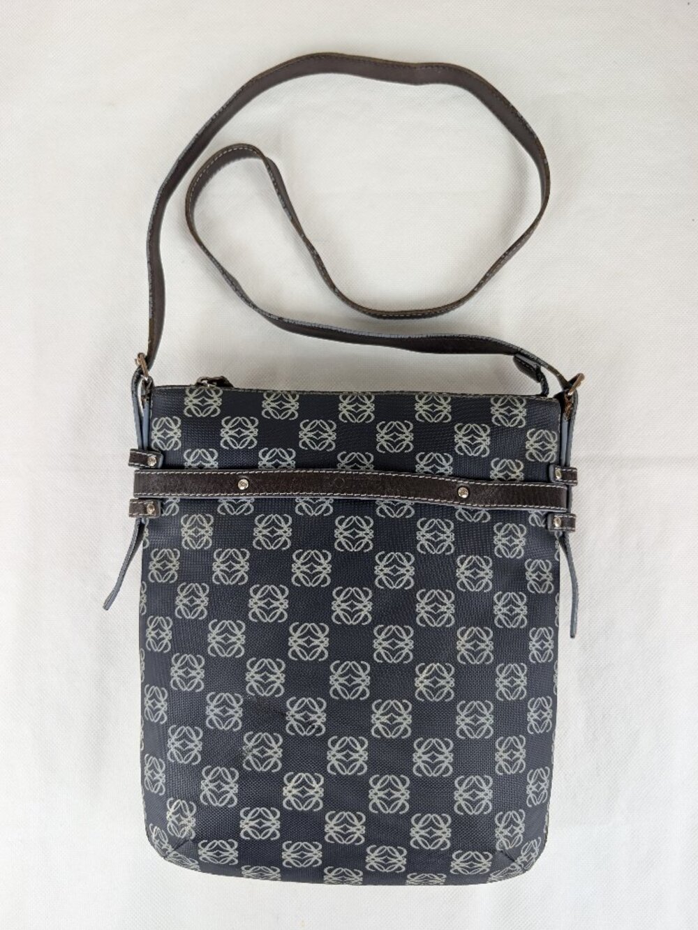 Vintage Loewe Anagram Coated Canvas/Leather Crossbody Shoulder Bag Blue